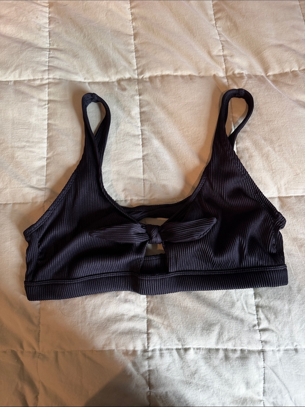Old Navy Black Ribbed Tie-Front Bikini Top